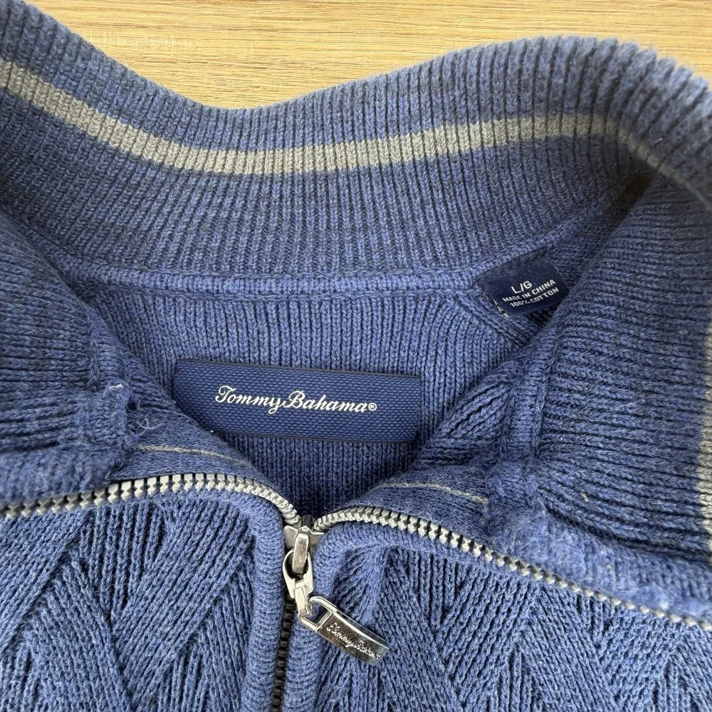 Tommy Bahama‎ Blue Napa Ridge 1/4 Zip Sweater Men's L Geometric Pima Cotton - Picture 3 of 7